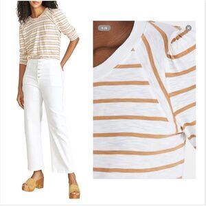 Veronica Beard Striped 3/4 Sleeve 3XLarge White & Orange Top Shirt